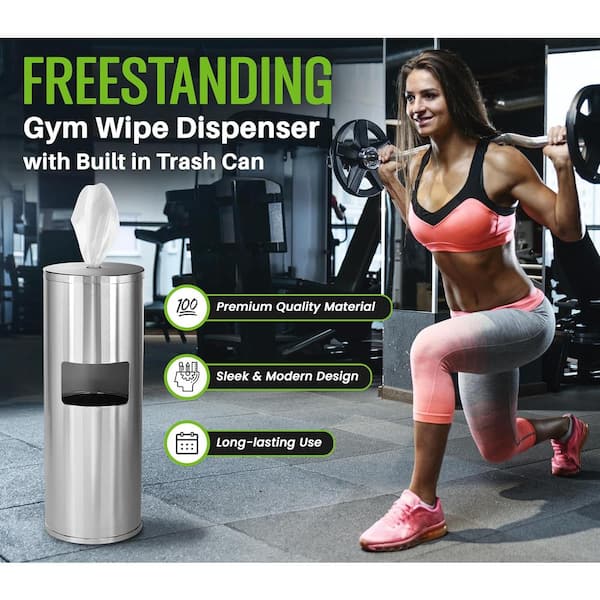 Standing Stainless Wipes Dispener, 12 x 12 x 36, Cylindrical, 5 gal, Stainless Steel