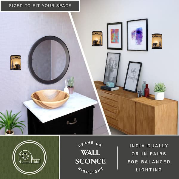 Black Forest Decor Bear Tree Light – Rustic Bark Texture Night Light With Backlit Bear Scene – 7.24” X 4.75” Lodge & Cabin Decor