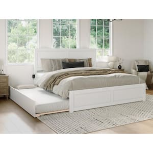 Canyon White Solid Wood King Platform Bed with Matching Footboard and Twin XL Trundle