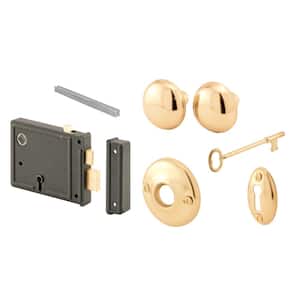 Horizontal Trim Lock Set, 3-3/8 in. Backset, Black Housing w/Brass Plated Knobs Set