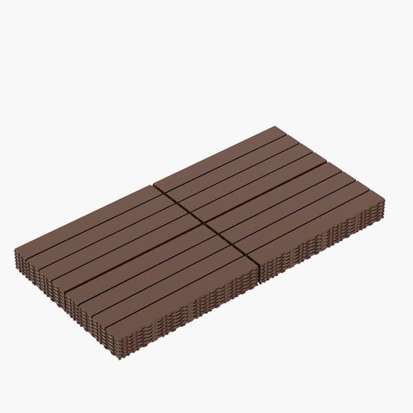 24 in. x 12 in. Pathway Tile Floor Paver Plastic Interlocking Deck Tiles 0.8 in. H in Brown (24-Pack)