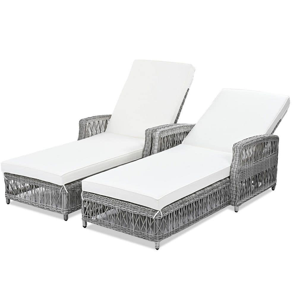 2-Piece Gray Wicker Outdoor Long Recliner Set with Beige Cushions price history on PriceWatchPro