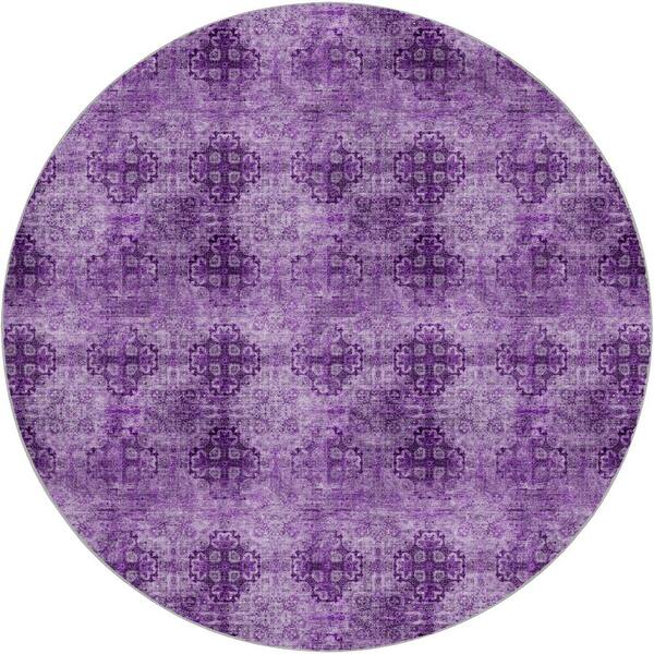 Dream Shag Premium Machine Washable Abstract ADS557 Eggplant 8 ft. x 8 ft. Round Rug