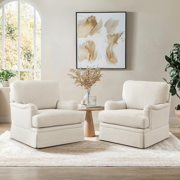 Muro Beige Fabric 360° Swivel Accent Armchair Modern Upholstered Metal Base Barrel Sofa Chair Set of 2
