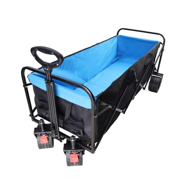 9.78 cu. ft. Steel Blue Black Big Folding Cart Extra-Long Extender Wagon Garden Cart Shopping Beach Cart