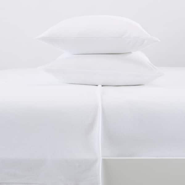FRESHFOLDS Ultra Soft Cotton Jersey Knit 4-Piece Sheet Set Queen White