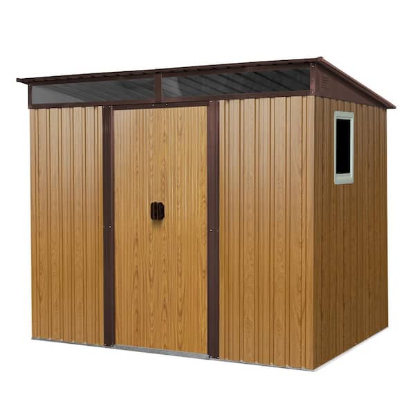 8 ft. x 6 ft. Outdoor Metal Storage Shed with Window and Transparent plate for Garden, Brown (39.3 sq. ft.)