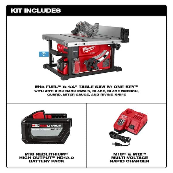 Milwaukee 2736-21HD M18 FUEL ONE-KEY 18- volt Lithium-Ion Brushless Cordless 8-1/4 in. Table Saw Kit W/(1) 12.0Ah Battery & Rapid Charger - 2