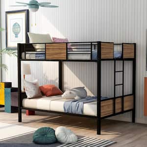 Full-Over-Full Bunk Bed Modern Style Steel Frame Bunk Bed with Safety Rail Built-in Ladder for Bedroom