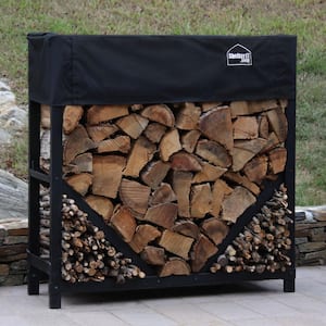 4 ft. Firewood Log Rack with Kindling Wood Holder and Waterproof Cover - Straight Sides