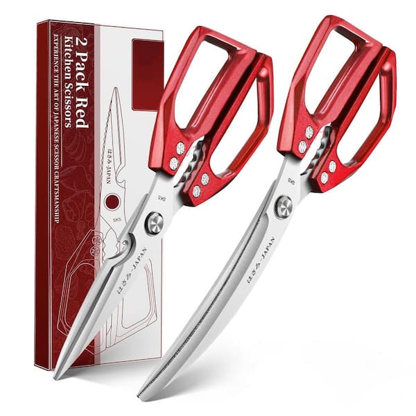 Stainless Steel Kitchen Shears Set, Heavy Duty Poultry Shears, Japanese Cooking Scissor for Food, Red