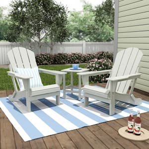 Laguna 3-Piece Fade Resistant Outdoor Patio HDPE Poly Plastic Folding Adirondack Chair Set with Side Table in Sand