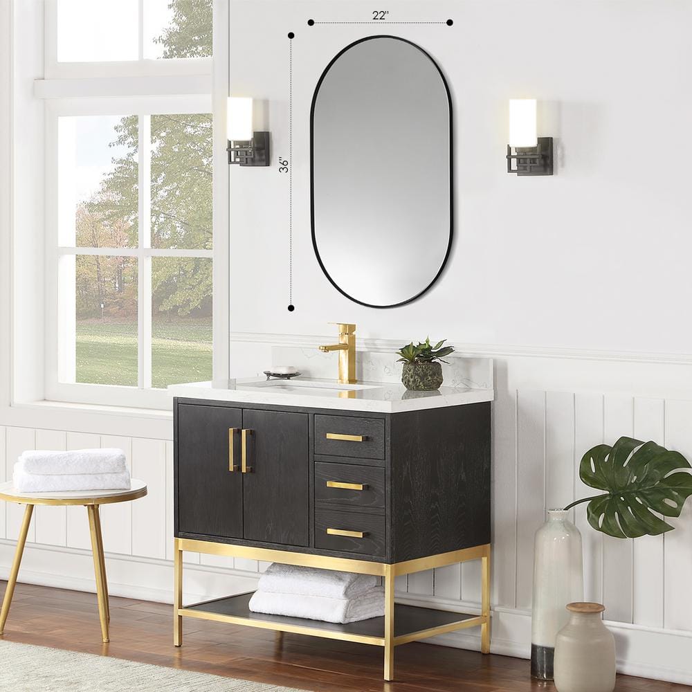 Ispra 36" Oval Matt Black Aluminum Bathroom Mirror