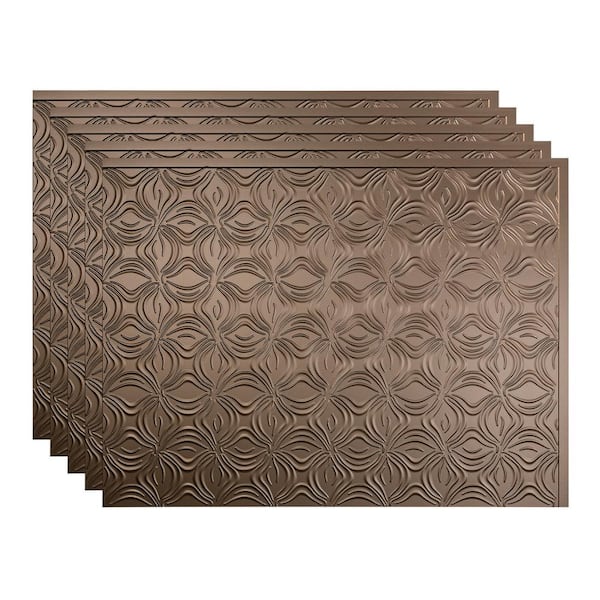 Fasade 18.25 in. x 24.25 in. Lotus Vinyl Backsplash Panel in Argent Bronze (5-Pack)