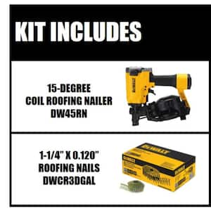 Pneumatic 15-Degree Coil Roofing Nailer and 1-1/4 in. x 0.120 Gal. Galvanized Steel Coil Roofing Nails (7,200-Pack)