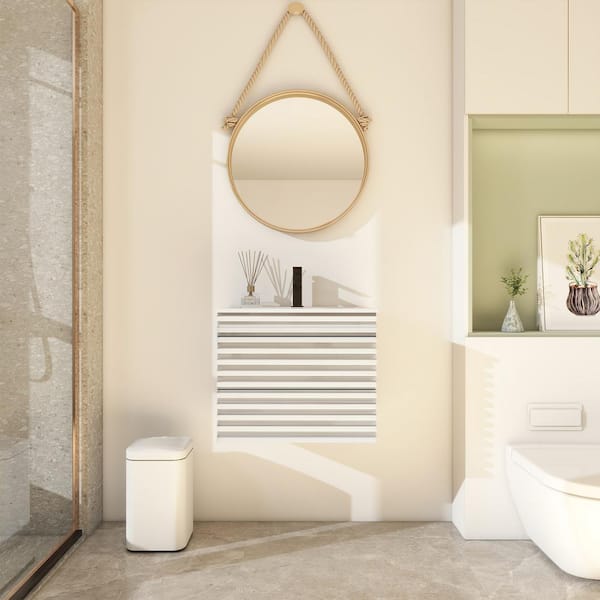 eclife 24 in. W x 18.3 in. D x 19.7 in. H Floating 1-Sink Bath Vanity in White with White Ceramic Top and Drain Faucet Set