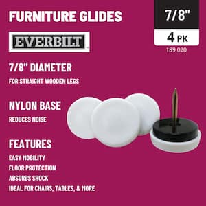 7/8 in. White Plastic Round Nail-On Furniture Glides with Nylon Base for Floor Protection (4-Pack)