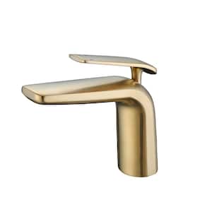Single-Handle Single-Hole Bathroom Faucet Modern Deck Mounted Brass Bathroom Sink Taps in Brushed Gold