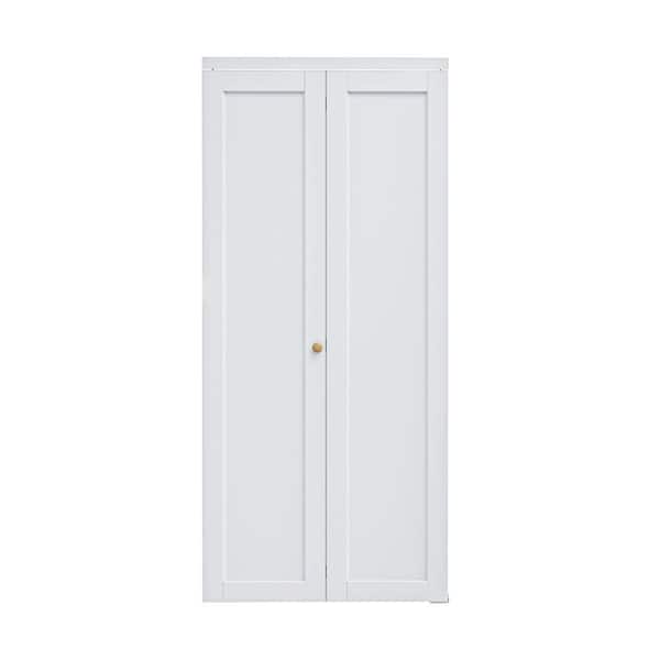 36 in. x 80 in. 1-Panel Solid Core White Primed Composite MDF Interior Closet Bi-Fold Door with Hardware