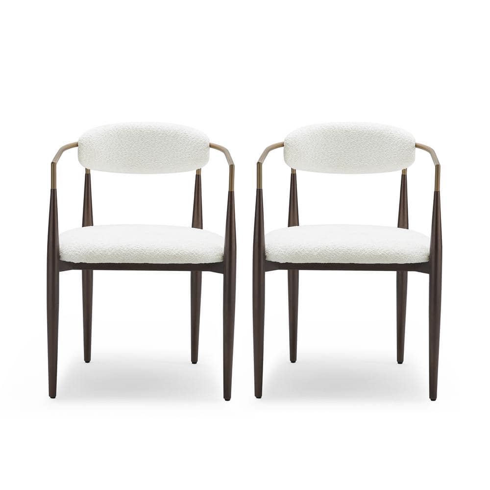 White Boucle Upholstered Arm Chair with Gold Metal Frame