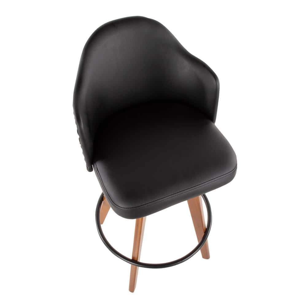 Walnut and Black Swivel Faux Leather Counter Stool