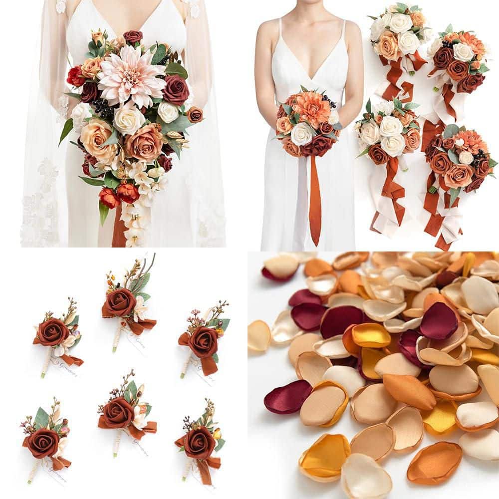 20 in. Terracotta Indoor Artificial Plant Wedding Flower Bouquet Bridesmaid Bouquets Boutonniere Rose Petals Set price history on PriceWatchPro