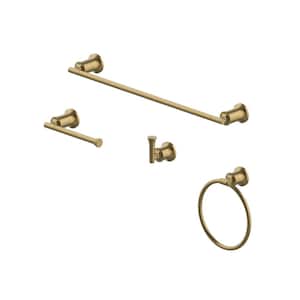 Oswell 4-Piece Bath Hardware Set with 24 in. Towel Bar, TP Holder, Towel Ring and Robe Hook in Matte Gold