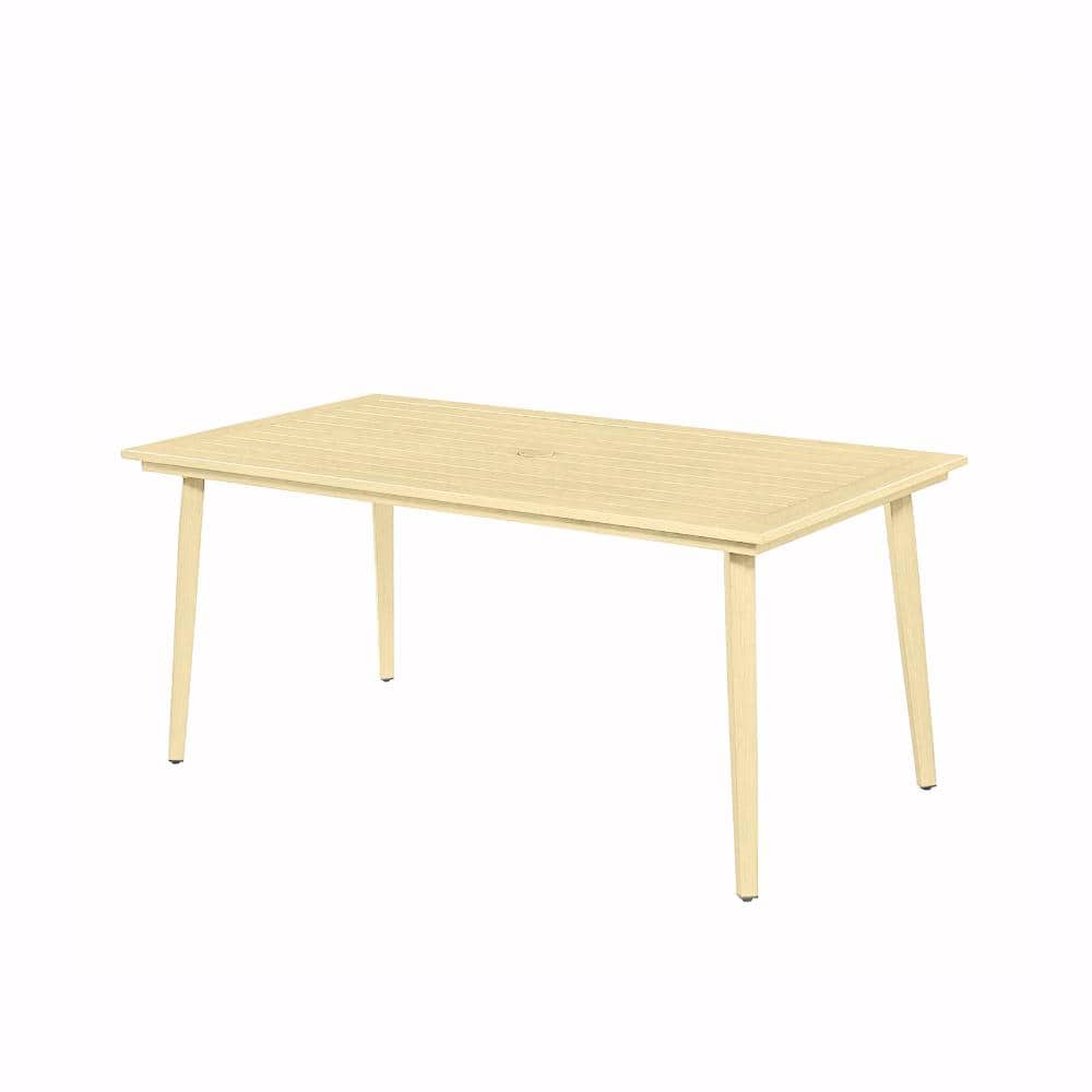 Maple Wood Color Aluminum Outdoor Patio Dining Table for 6 Person with 2.2 in. Umbrella Hole price history on PriceWatchPro