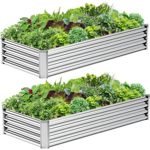 (2-Pack) 4 x 2 x 1 ft. Galvanized Steel Rectangle Raised Garden Bed Planter Box, Outdoor Silver Metal Garden Planter