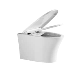 Elongated Modern Wall-Hung Toilet Bowl with Soft-Close Seat, Rimless Flushing Easy Cleaning, White Glossy Ceramic