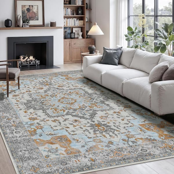Charcoal Mist Gray 8 ft. x 10 ft. Antique Non Skid Indoor Area Rug