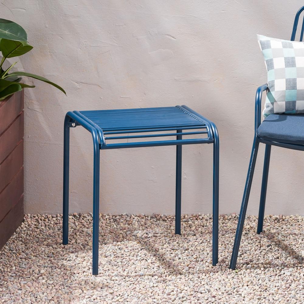 Noble House Boston 18 in. Navy Blue Rectangular Metal Outdoor Side ...