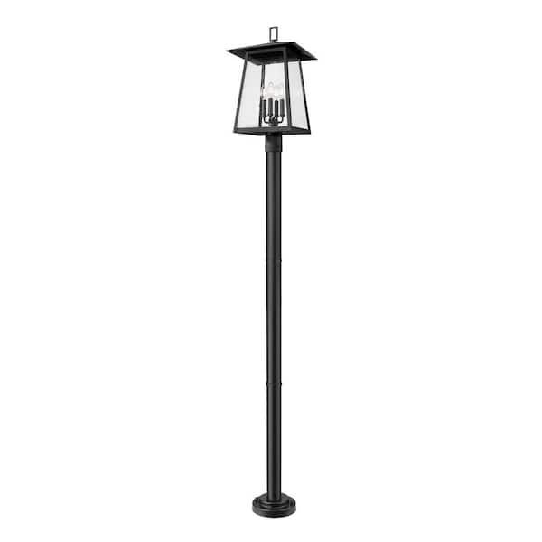 Rainer 4-Light Black Aluminum Hardwired Outdoor Marine Grade Post-Light Set with no bulbs included