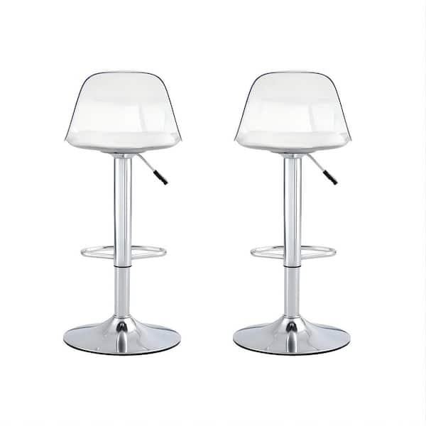 Polibi 24 in. to 32 in. H Silver Low Back Metal Adjustable Bar Stool with PU Leather Seat, 360° Swivel(Set of 2)