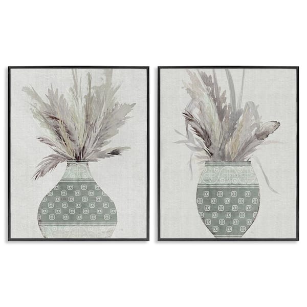 Stupell Industries Boho Rustic Plant Vases by Susan Jill 2-Pieces Black Framed Nature Giclee Art Print 14 in. x 11 in.