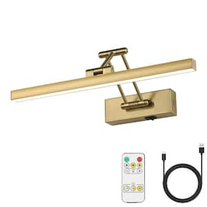 Brass 16 in. LED Picture Light with Remote Control Dimmable and Swivel