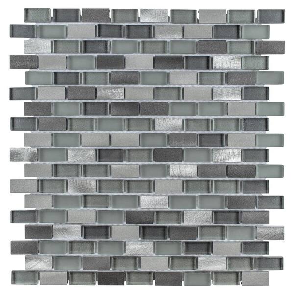 Merola Tile Fusion Mini Subway Sonoma 11-1/4 in. x 12 in. x 6 mm Brushed Aluminum and Glass Mosaic Tile