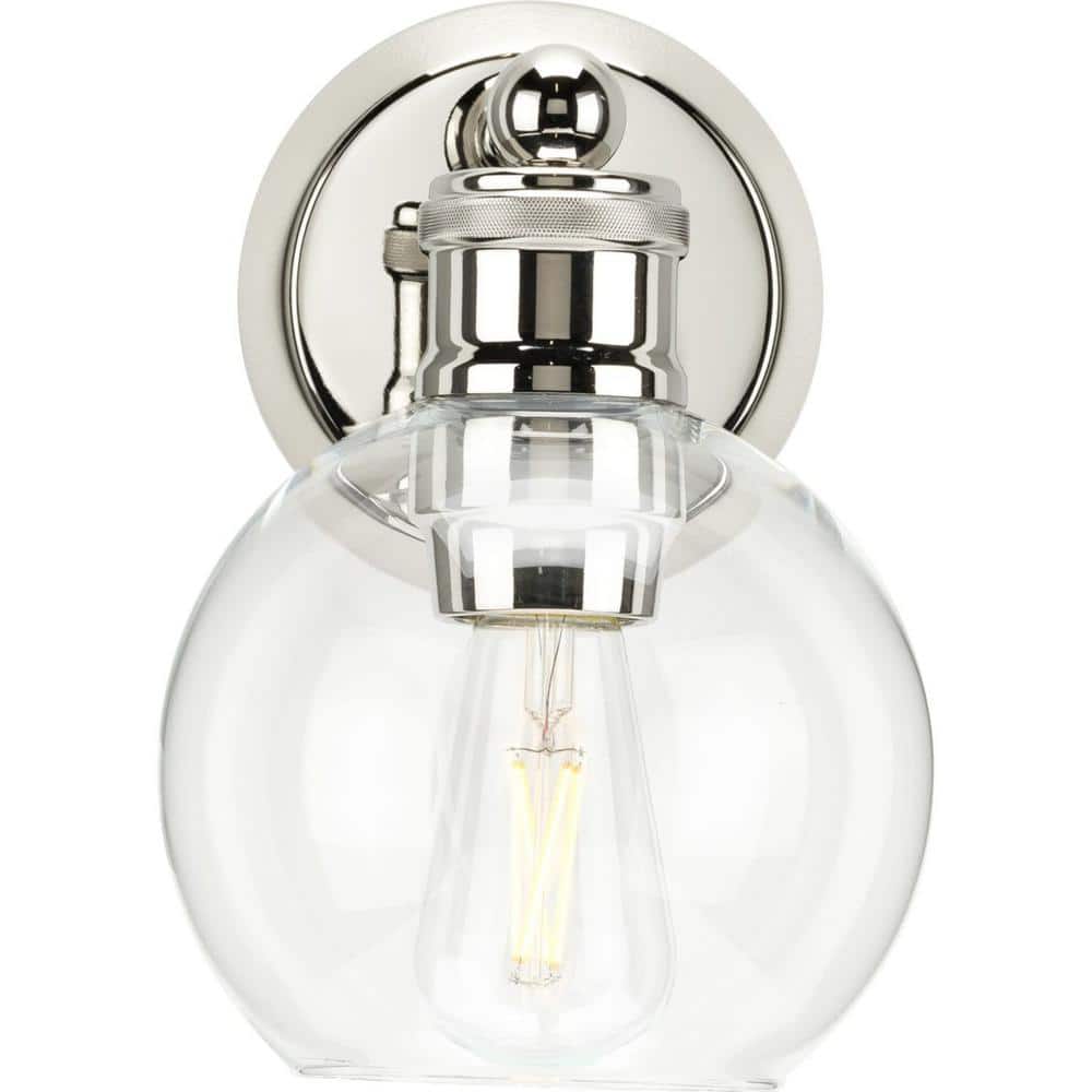 Polished Nickel 9.5" Bath Vanity Light with Clear Glass Shade