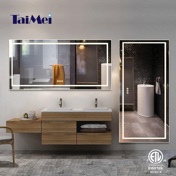 Taimei 60 In W X 36 H Frameless Led Single Bathroom Vanity Mirror Polished Crystal Md04 6036sf2 The Home Depot Taimei 60 In W X 36 H Frameless, Frameless Vanity Mirror 60