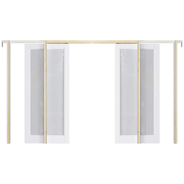 ARK DESIGN 72 in. x 80 in. 1-Lite Frosted Glass White Primed Wood Sliding Pocket Door with Pocket Door Frame and Door Hardware Kit