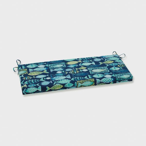 Pillow Perfect Tropical Rectangular Outdoor Bench Cushion in Blue
