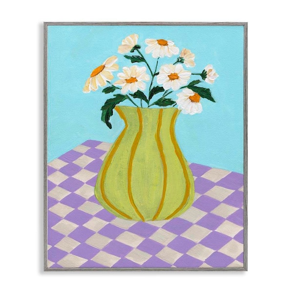 Stupell Industries Retro Checkers Vase by Nikita Jariwala Gray Framed Nature Giclee Art Print 14 in. x 11 in.