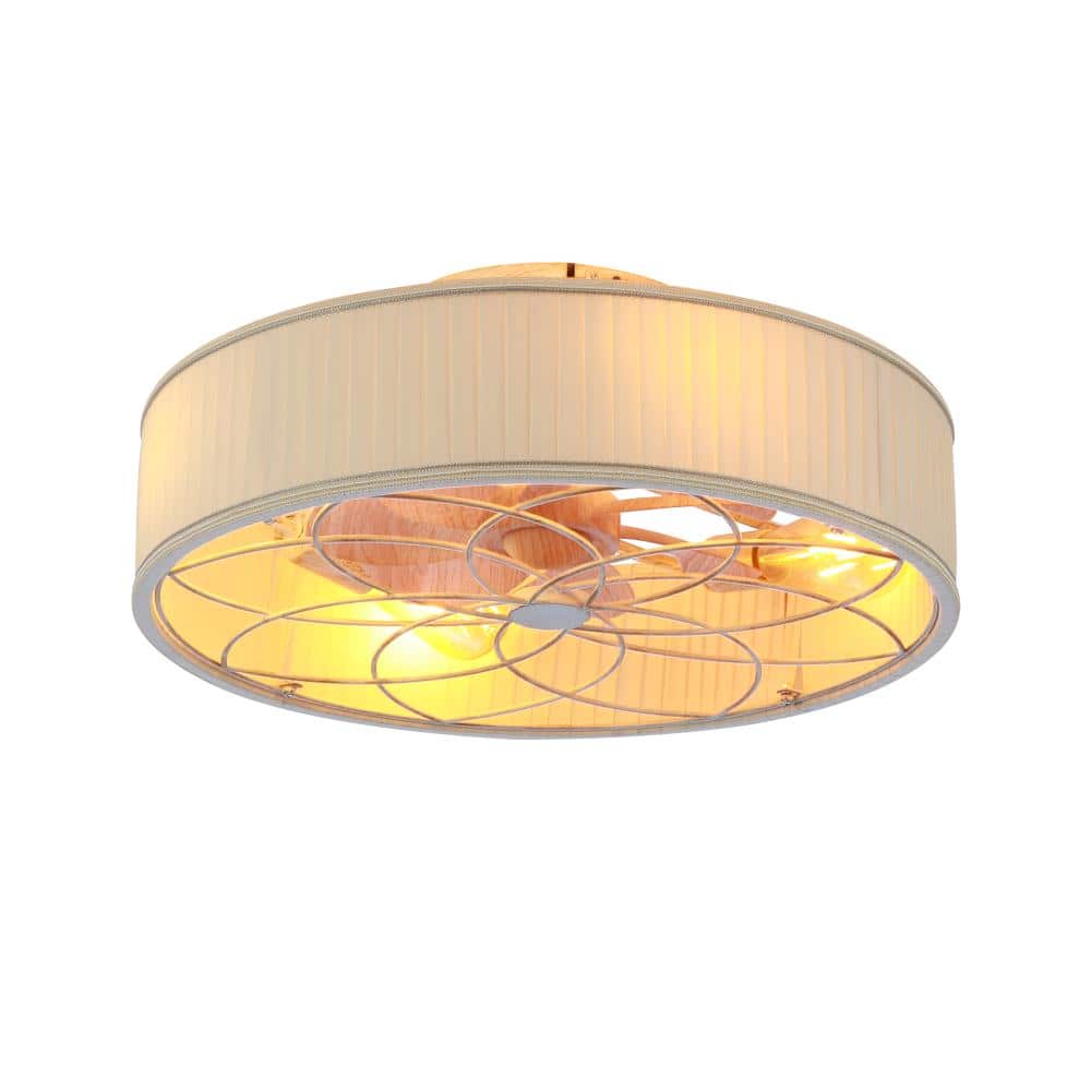 20 in.White Fabric Fabric Caged Flush Mount Low Profile Fandelier Ceiling Fan For Living Bedroom Kitchen Farmhouse price history on PriceWatchPro