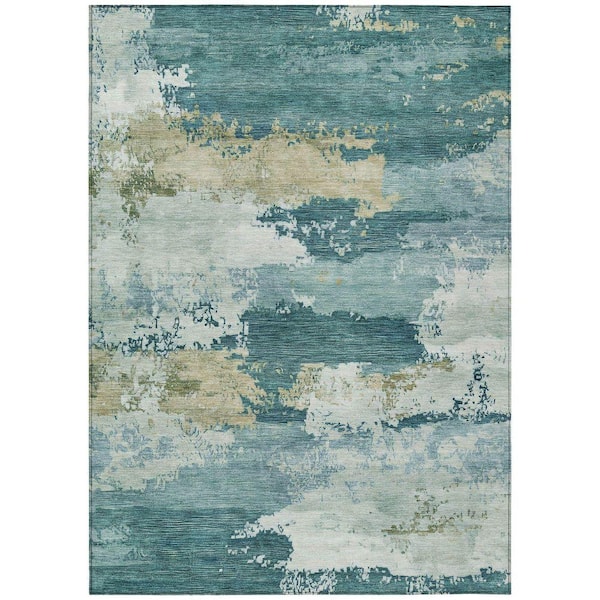 Chantille Machine Washable Indoor/Outdoor Abstract ACN2372 Teal 8 ft. x 10 ft. Area Rug