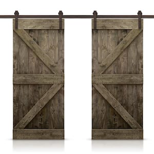 K Series 72 in. x 84 in. Pre-Assembled Espresso Stained Wood Interior Double Sliding Barn Door with Hardware Kit