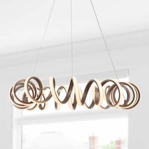 Cursive 24 in. Adjustable Spiral Coffee Integrated LED Metal Chandelier Ceiling Light