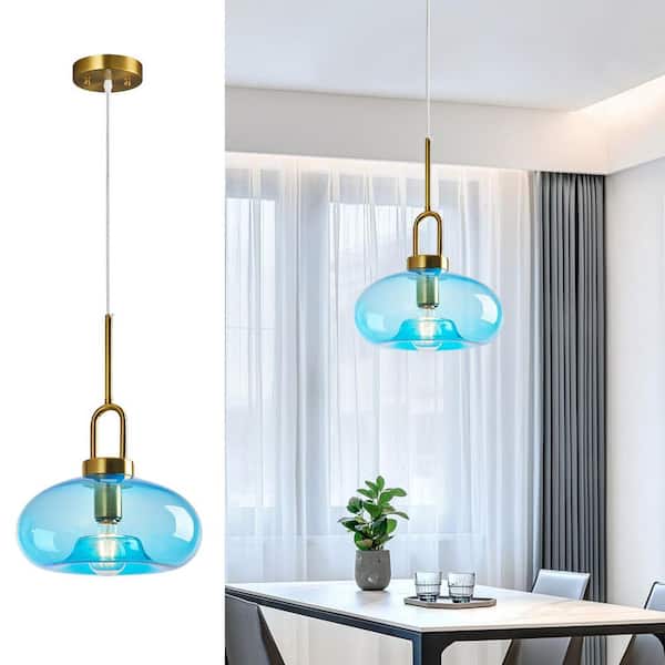 Home Lighting ‎60-Watt 1 Light 11.02 in. Light Blue Glass Pendant Light for Kitchen Island, No Bulbs Included, 1-Pack