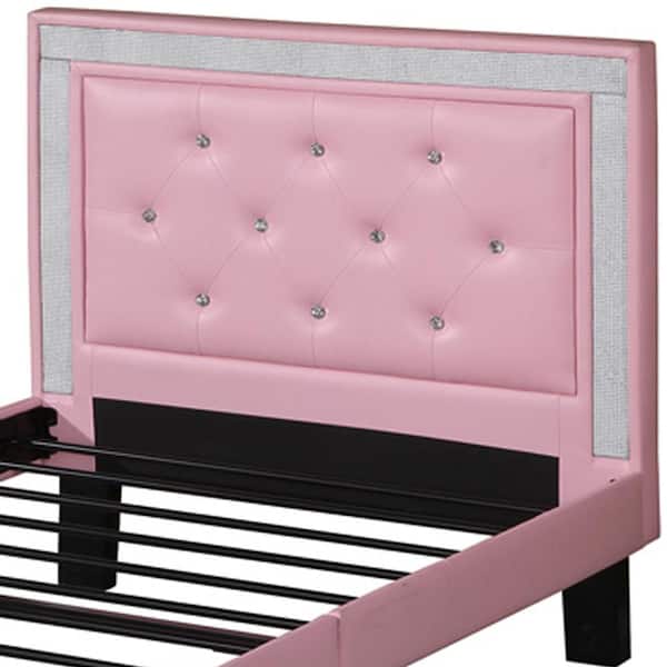 Benjara Polyurethane Pink Twin Size Bed, Poundex Pu Upholstered Platform Bed Twin Pink