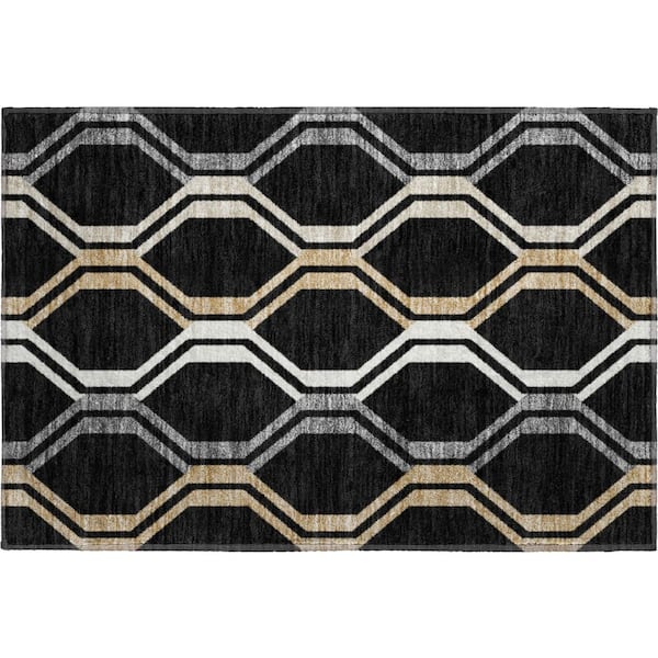 Mayfield Premium Machine Washable Abstract AMF2326 Black 2 ft. x 3 ft. Accent Rug