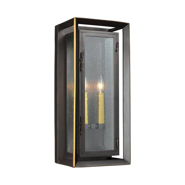 Generation Lighting Urbandale 2-Light Antique Bronze/Painted Burnished Brass Outdoor 23 in. Wall Lantern Sconce